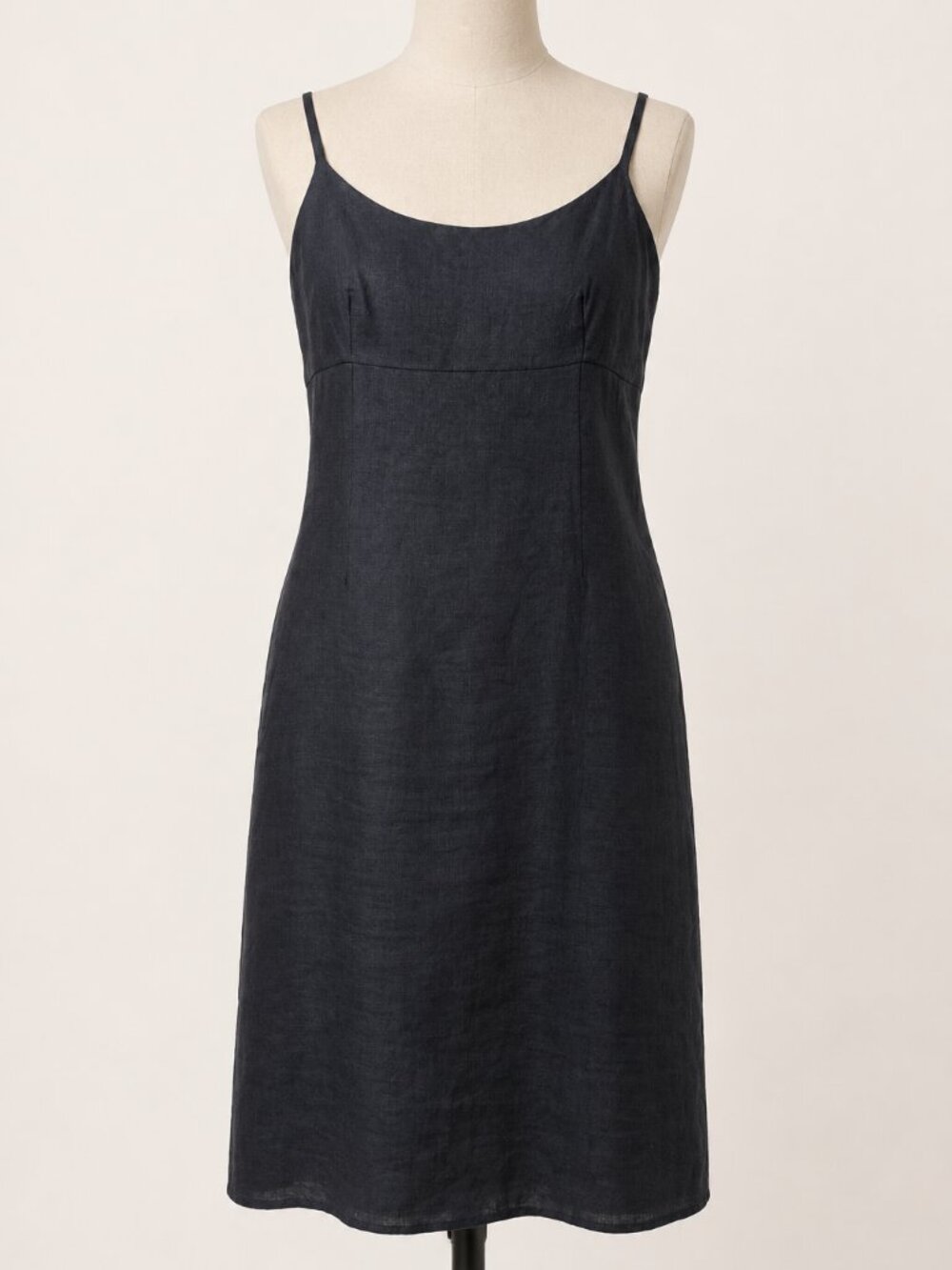 Y2K LOGIC Women’s Black 100% Linen Slip Dress Minimalist Midi Size 12